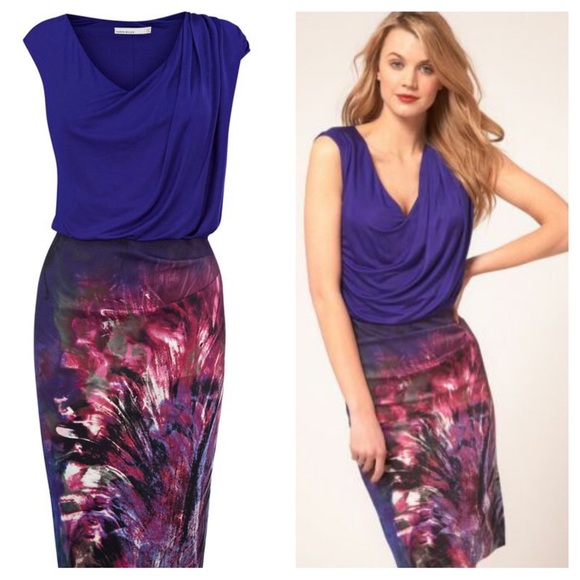 Karen Millen Dresses Karen Millen Purple Draped Neck Watercolor